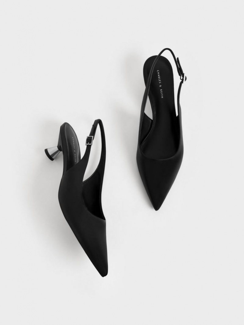 Charles & Keith Spool Heel Slingback Pumps Svarte | XYFZL4632