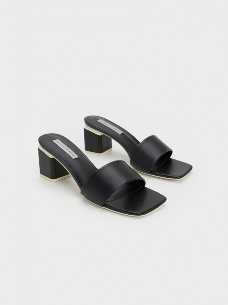 Charles & Keith Square Block Heel Mules Sko Svarte | GOFVU4721