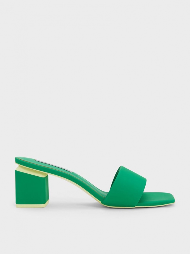 Charles & Keith Square Block Heel Mules Sko Grønn | MPUSO1948