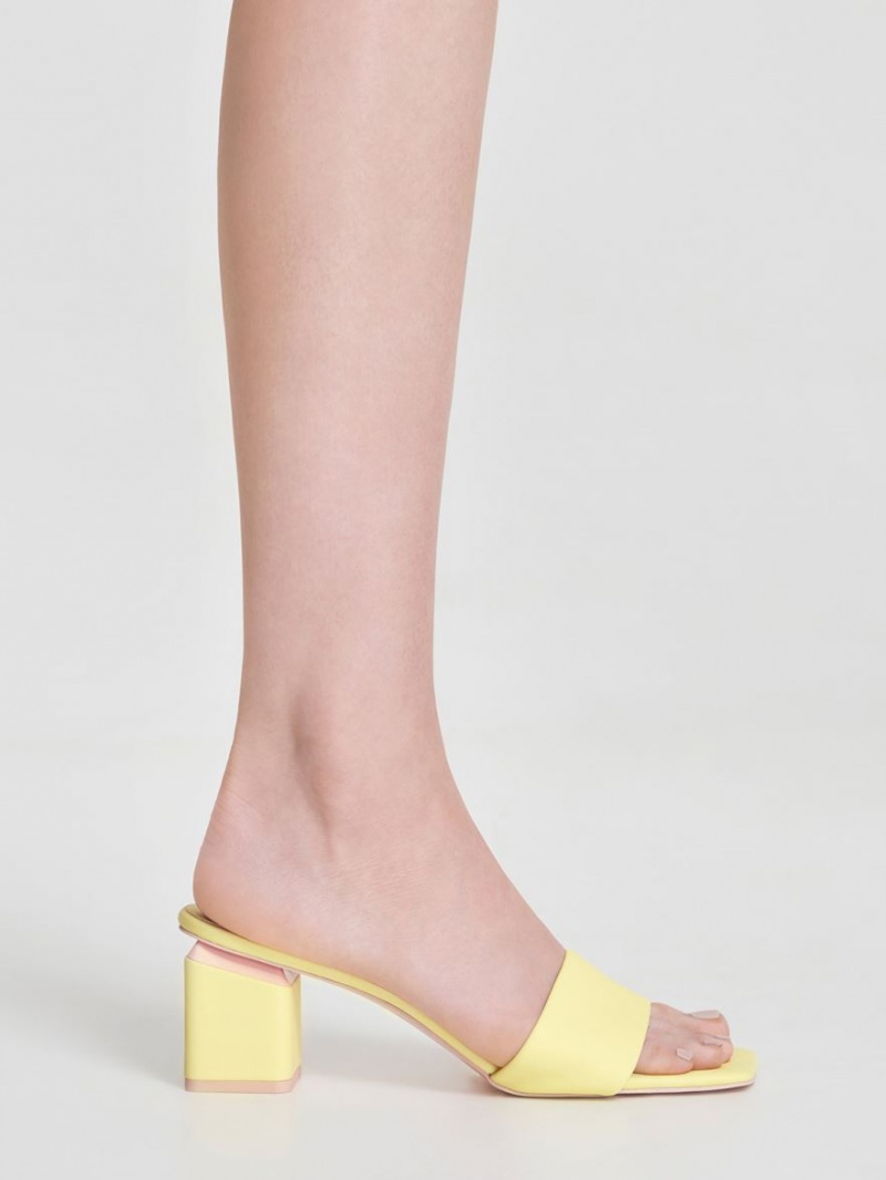 Charles & Keith Square Block Heel Mules Sko Gul | EVXZT9837