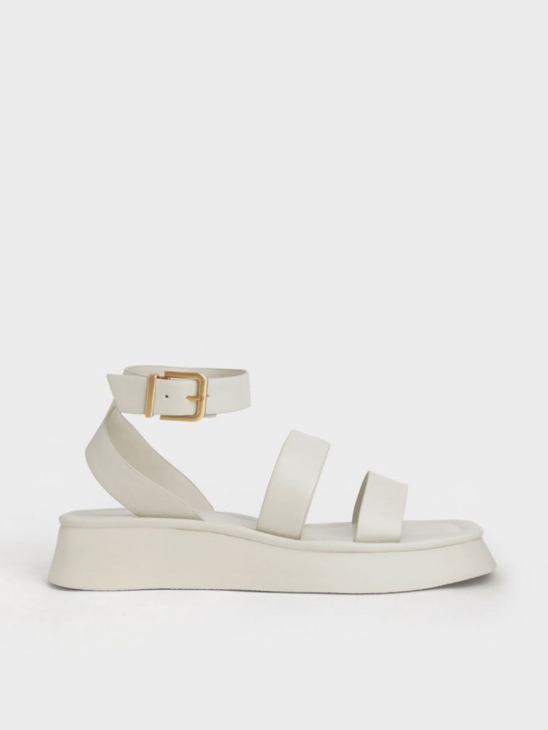 Charles & Keith Square Tå Ankle Sandaler Med Reim Hvite | VUHCD2518