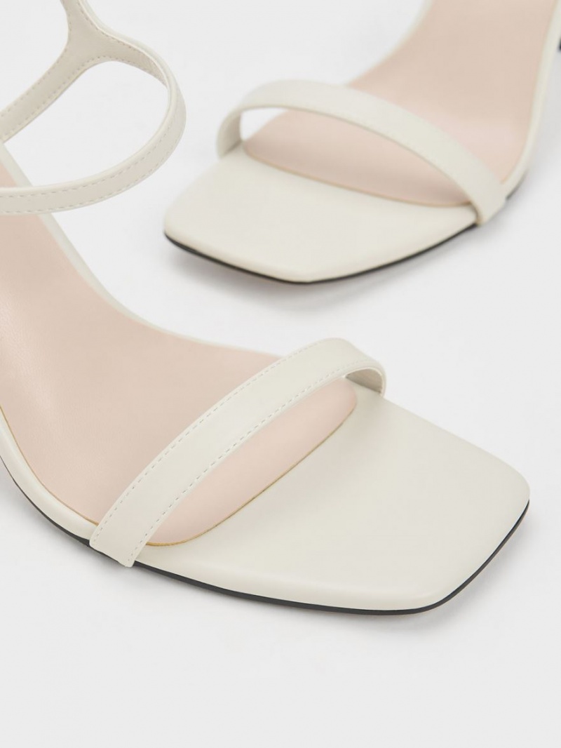 Charles & Keith Square Tå Trapeze Sandaler med Hæl Hvite | UPOSI1452