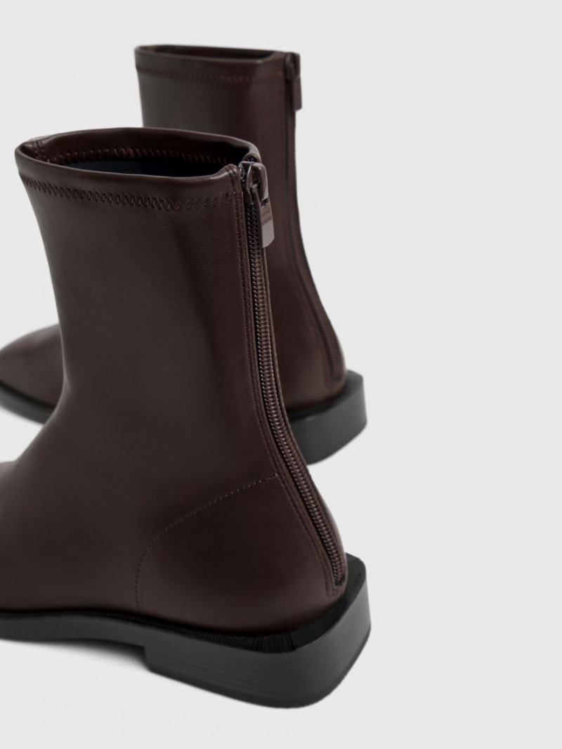 Charles & Keith Square Tå Zip-Up Støvletter Mørke Brune | HWTCA0983