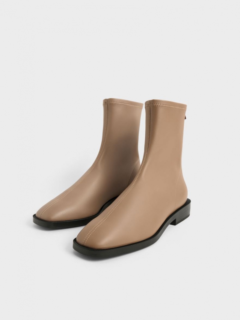 Charles & Keith Square Tå Zip-Up Støvletter Brune | ZSVHN9602