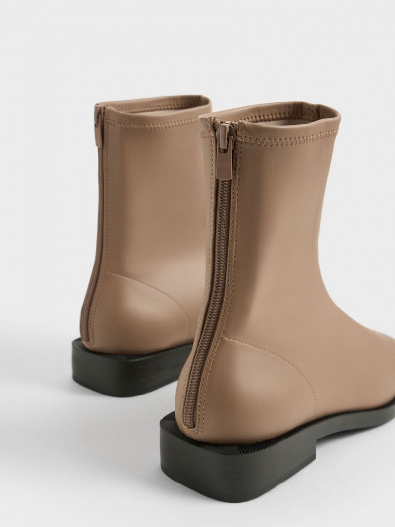 Charles & Keith Square Tå Zip-Up Støvletter Brune | ZSVHN9602