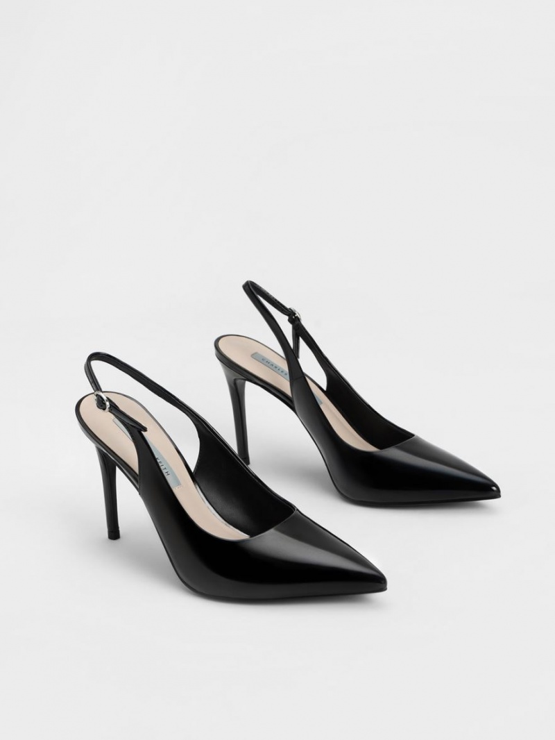 Charles & Keith Stiletto Heel Slingback Pumps Svarte | NZUAK9417