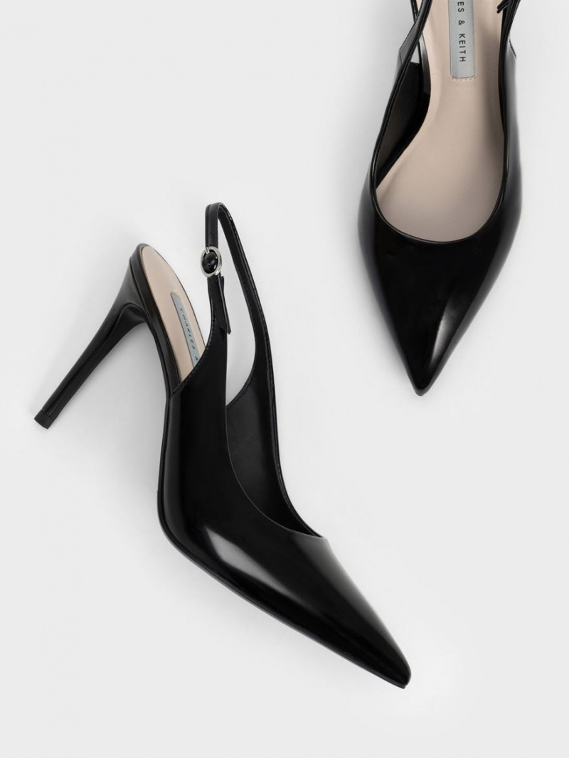 Charles & Keith Stiletto Heel Slingback Pumps Svarte | NZUAK9417