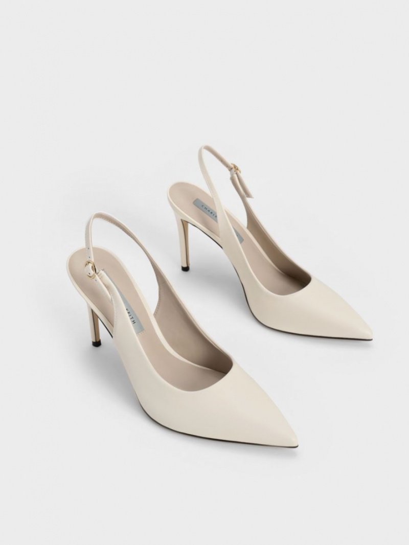 Charles & Keith Stiletto Heel Slingback Pumps Pisket Krem | YFOIQ8529