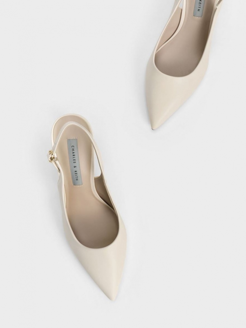 Charles & Keith Stiletto Heel Slingback Pumps Pisket Krem | YFOIQ8529