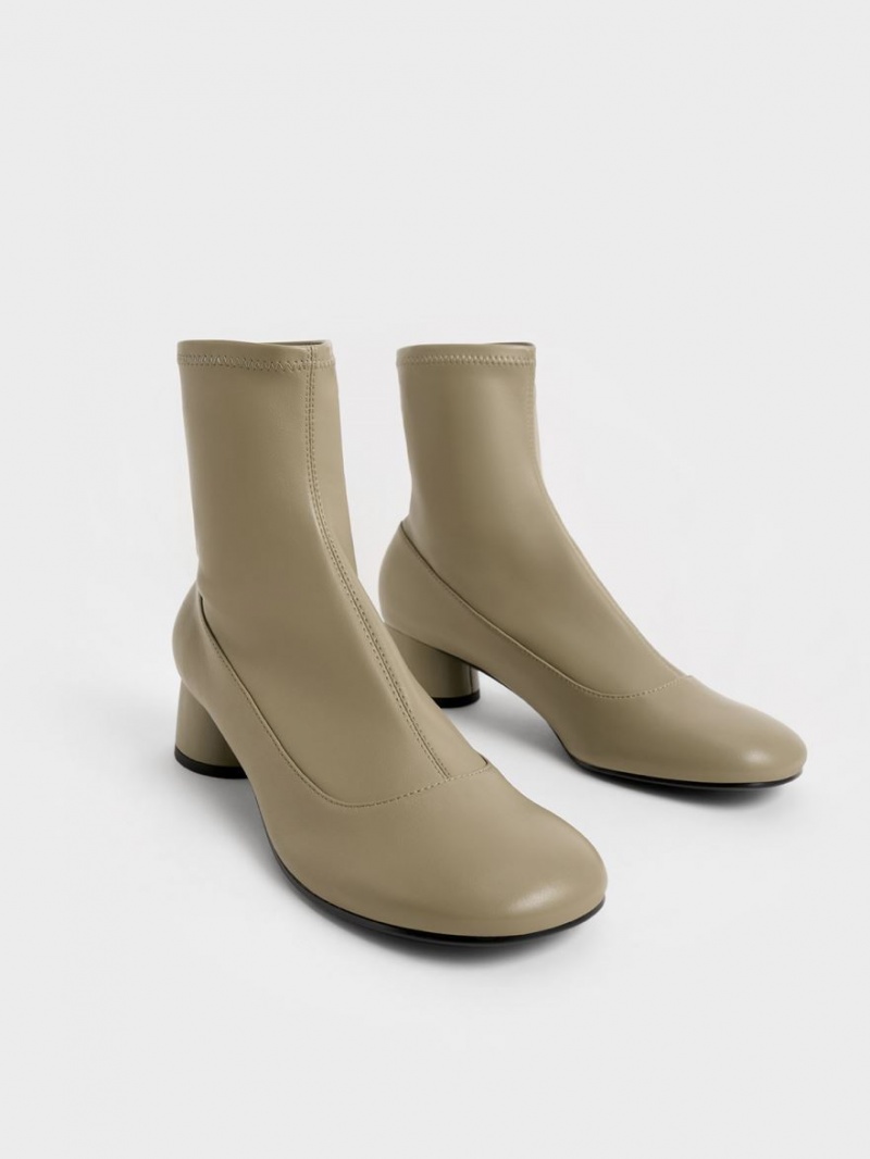 Charles & Keith Stitch-Trim Cylindrical Heel Støvletter Olivengrønne | KHOYU4093