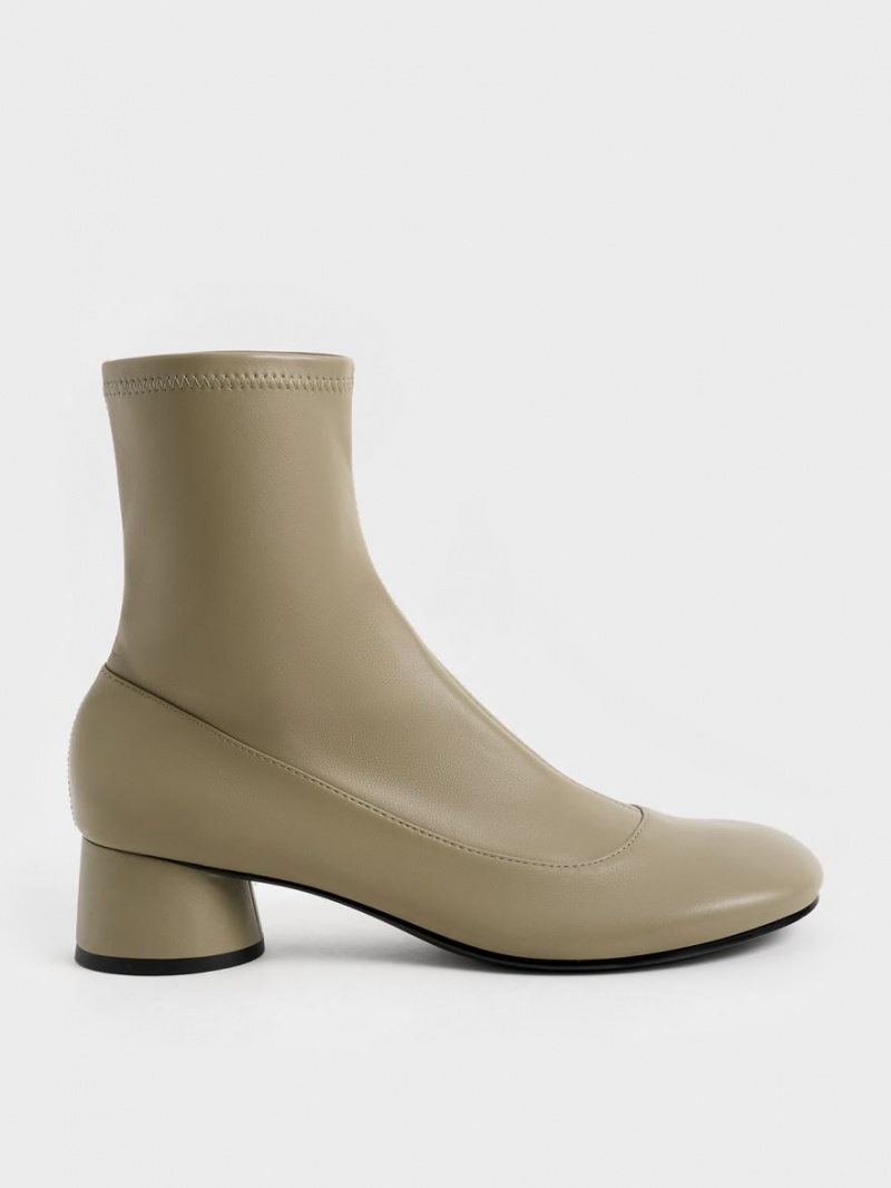 Charles & Keith Stitch-Trim Cylindrical Heel Støvletter Olivengrønne | KHOYU4093