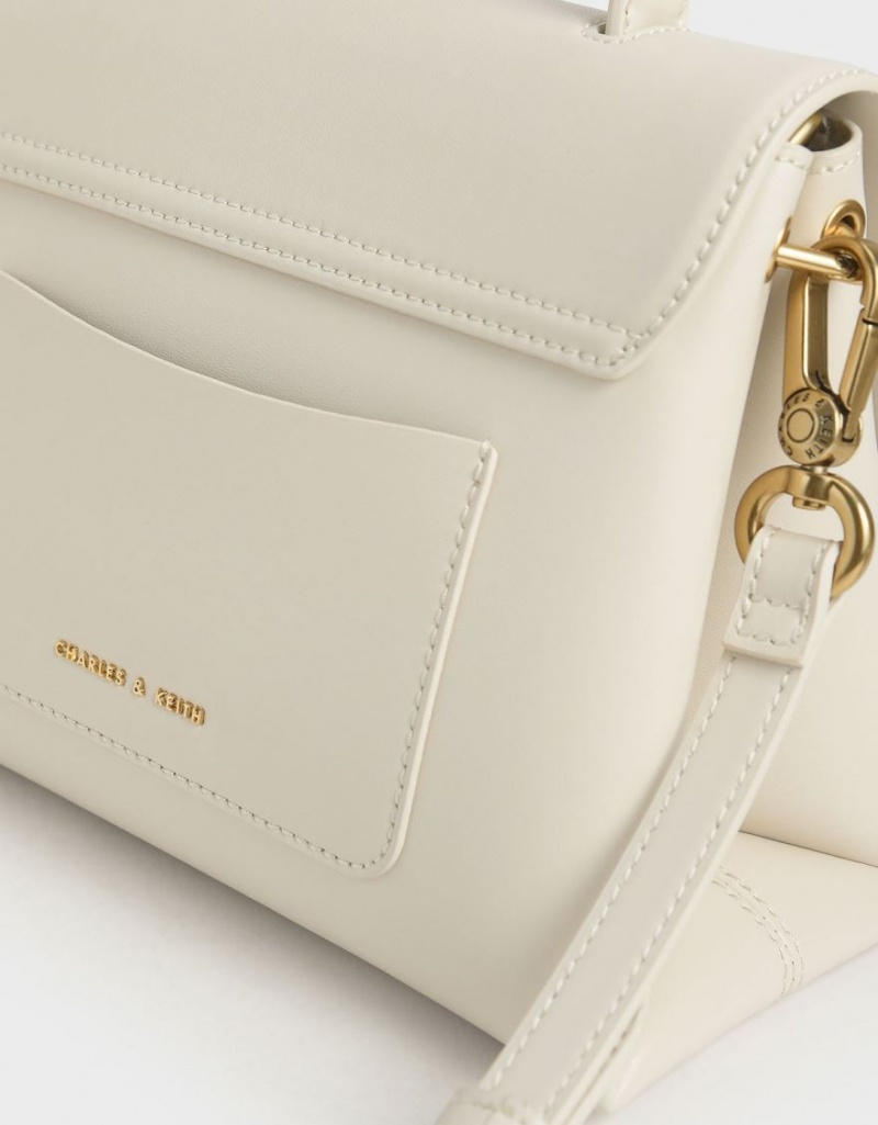 Charles & Keith Stone-Embellished Håndveske Pisket Krem | UQRKH9415