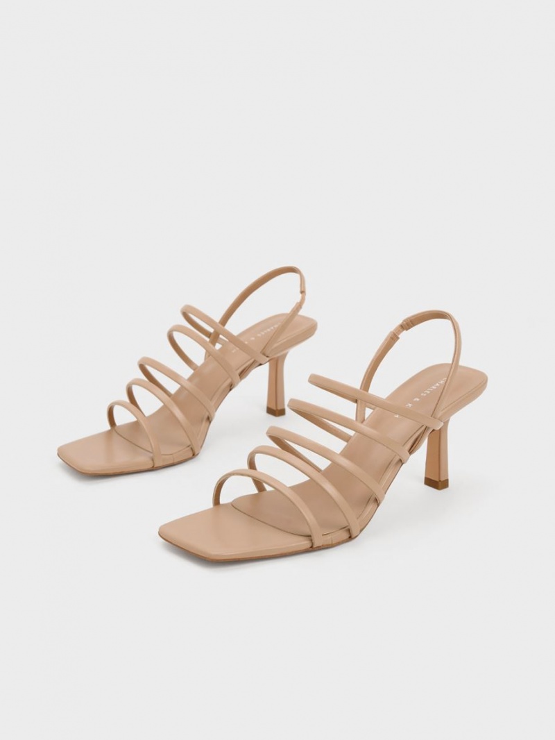 Charles & Keith Strappy Blade Sandaler med Hæl Beige | LXSNP3490