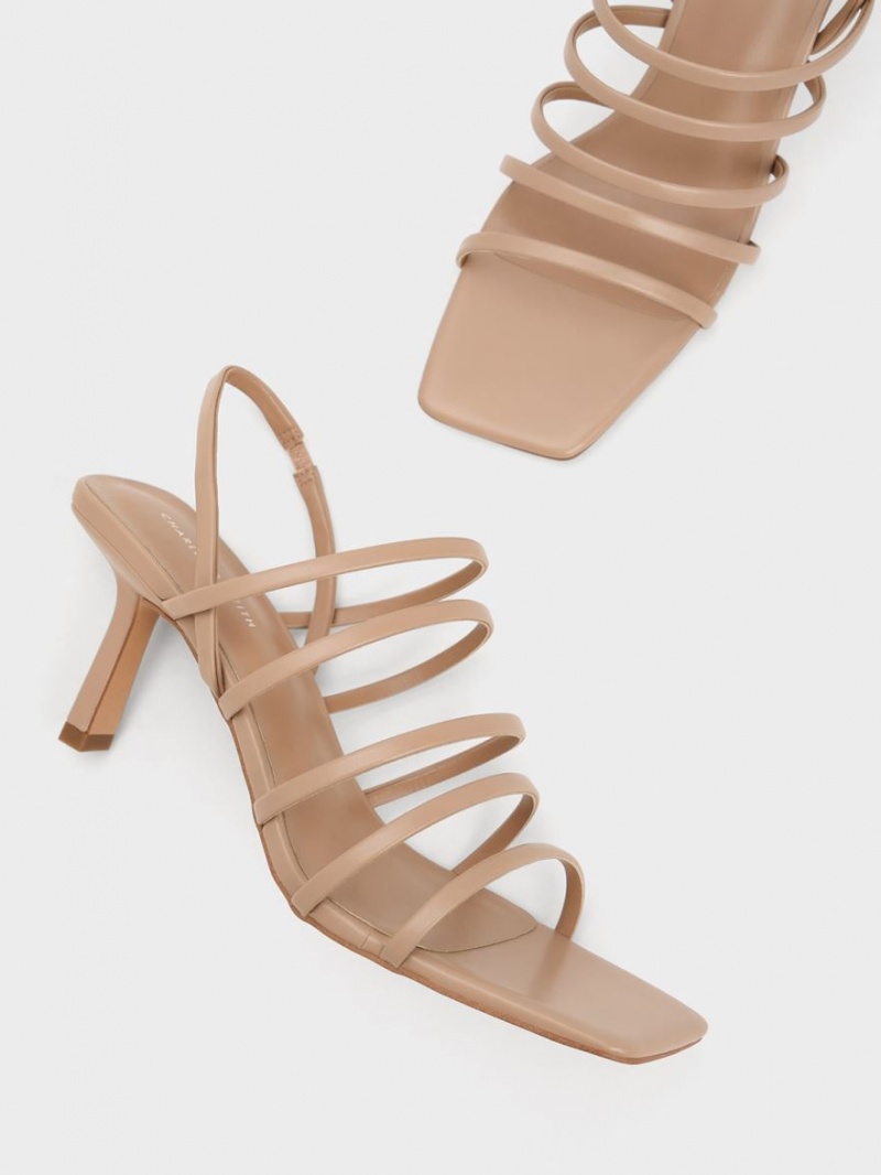 Charles & Keith Strappy Blade Sandaler med Hæl Beige | LXSNP3490