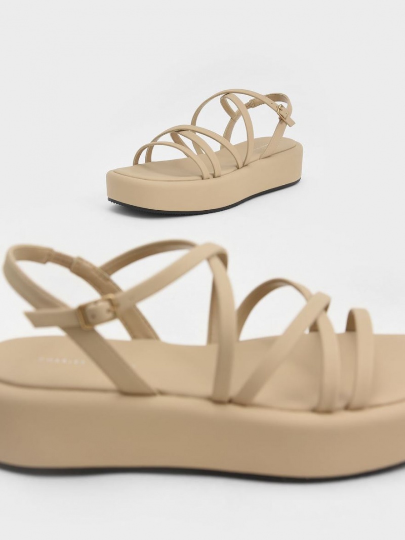 Charles & Keith Strappy Polstret Platåsandaler Beige | YUHFL7825