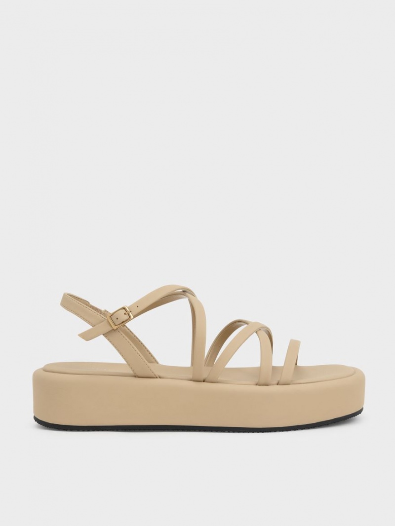 Charles & Keith Strappy Polstret Platåsandaler Beige | YUHFL7825