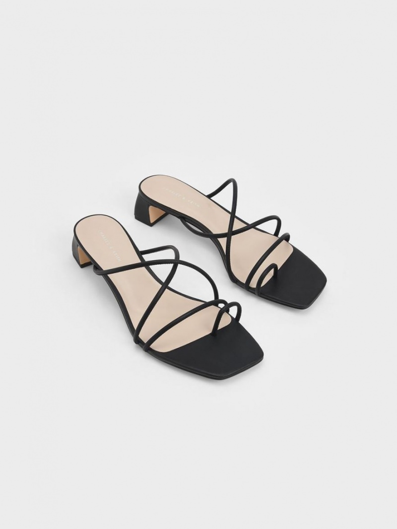 Charles & Keith Strappy Tå Ring Sandaler med Hæl Svarte | YLUQZ8716