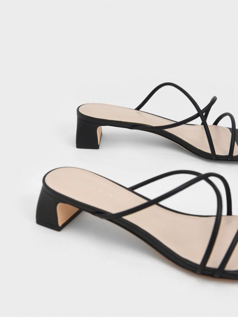 Charles & Keith Strappy Tå Ring Sandaler med Hæl Svarte | YLUQZ8716