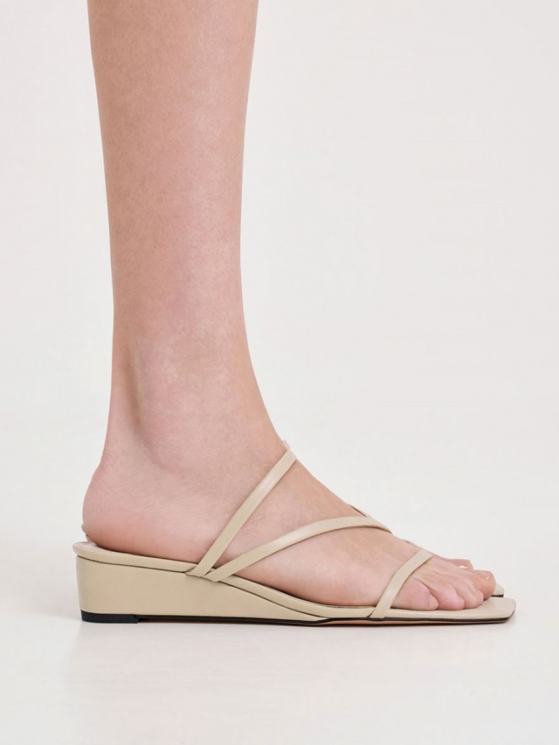 Charles & Keith Strappy Wedge Mules Sko Beige | IWPKL9346