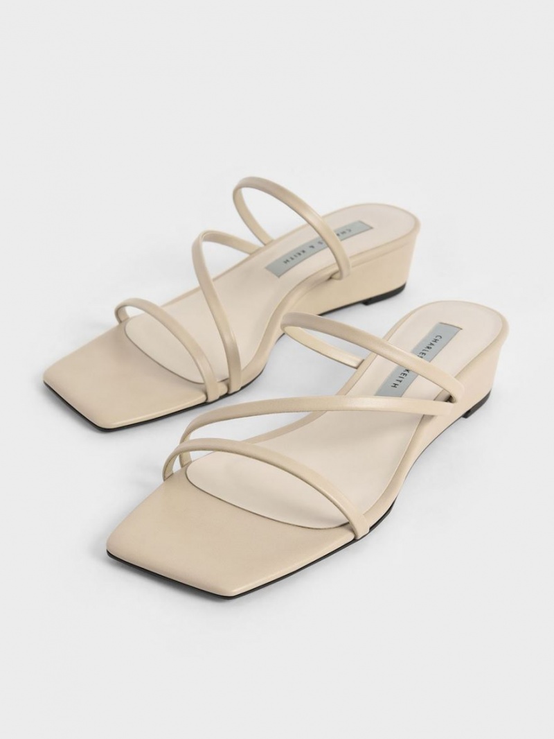 Charles & Keith Strappy Wedge Mules Sko Beige | IWPKL9346