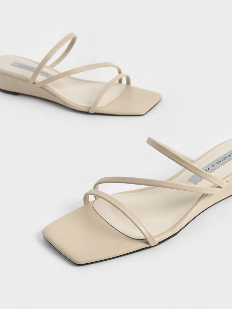 Charles & Keith Strappy Wedge Mules Sko Beige | IWPKL9346