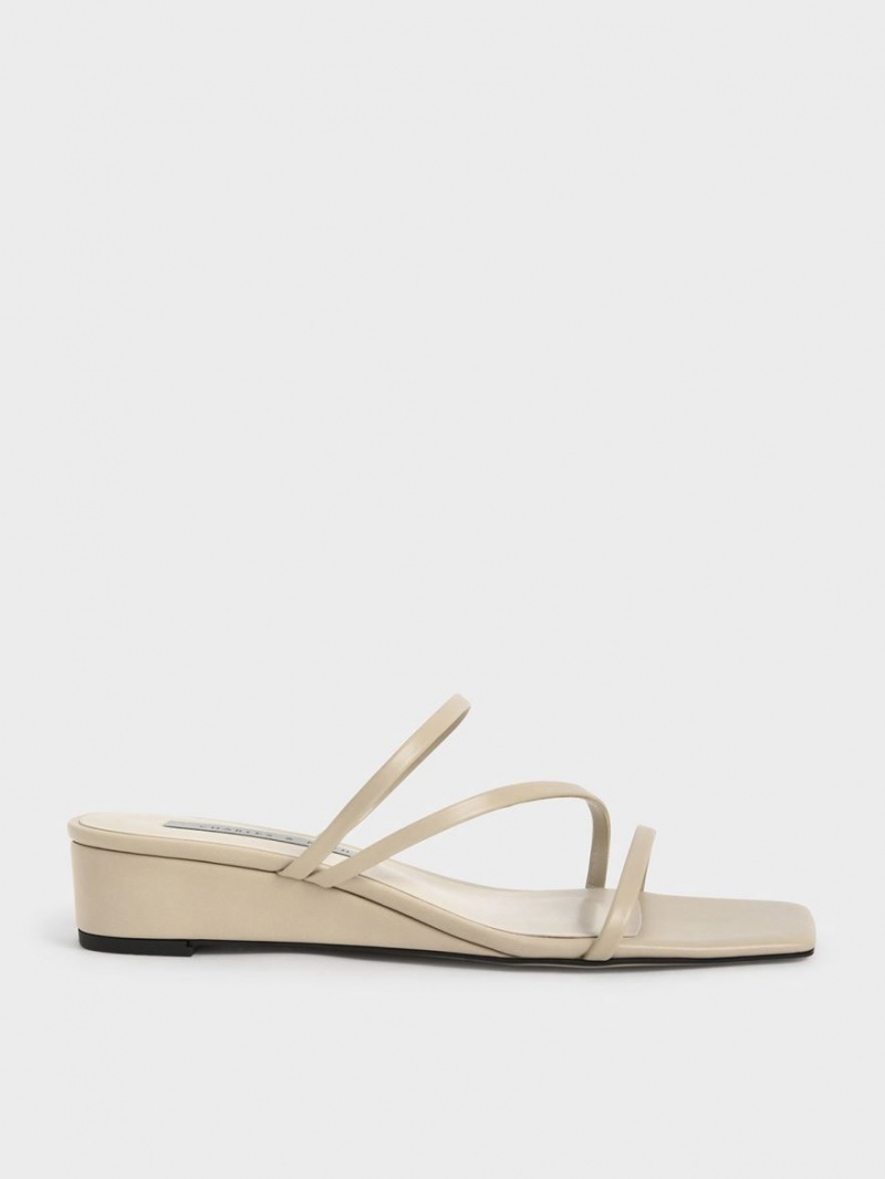 Charles & Keith Strappy Wedge Mules Sko Beige | IWPKL9346