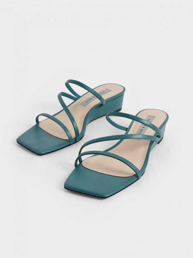 Charles & Keith Strappy Wedge Mules Sko Grønn | KPTQC1297