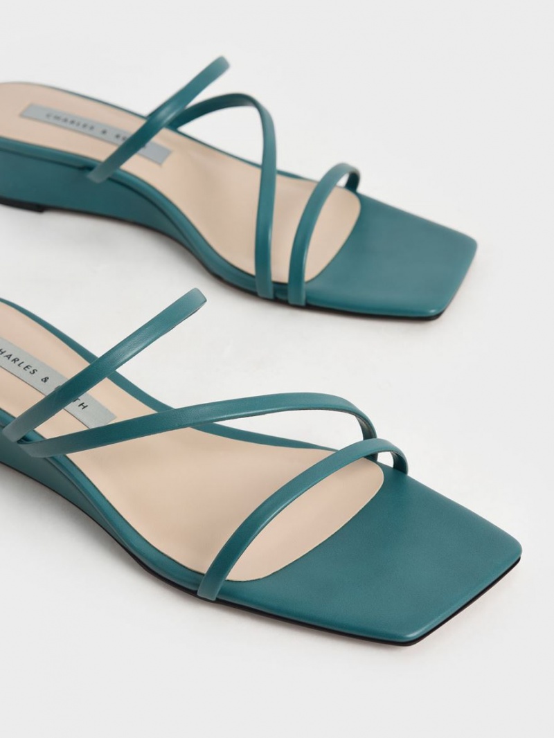 Charles & Keith Strappy Wedge Mules Sko Grønn | KPTQC1297