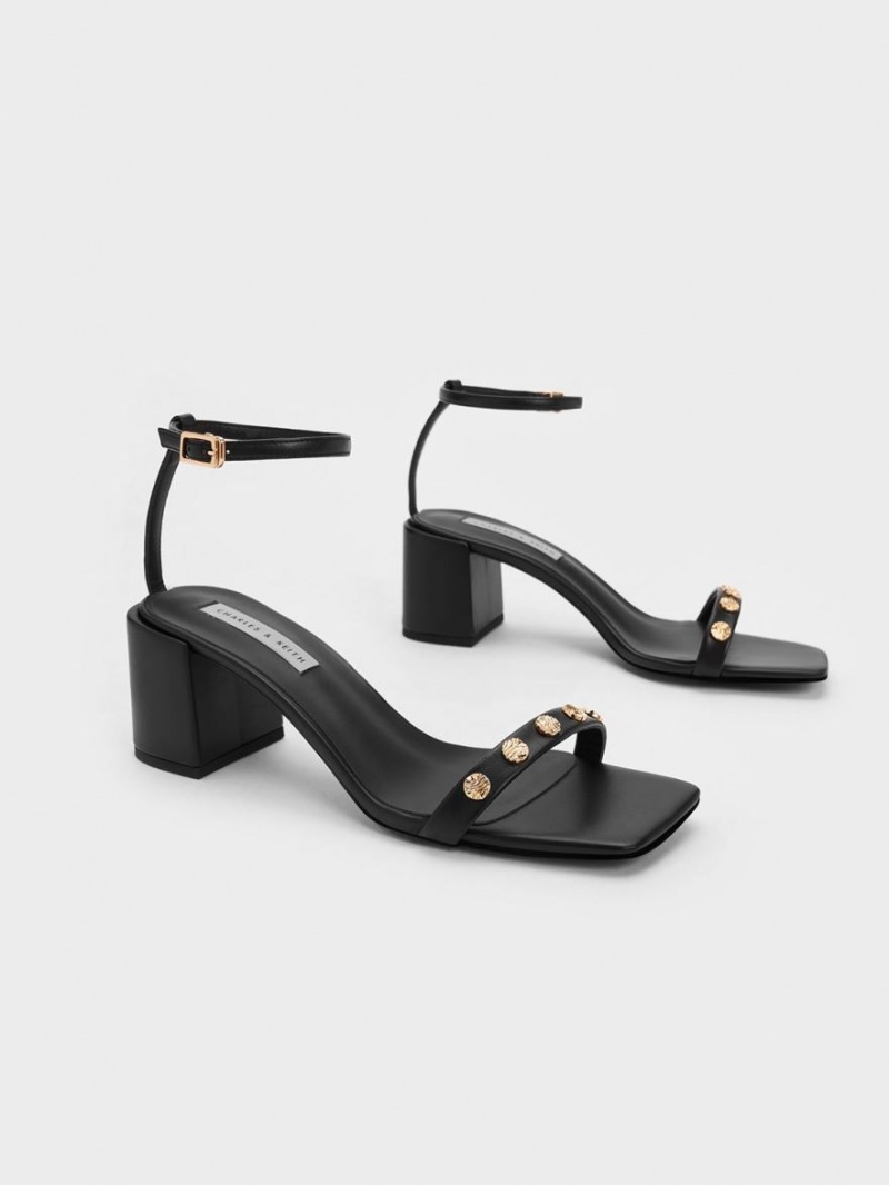 Charles & Keith Studded Ankle-Reima Sandaler med Hæl Svarte | JLKSV4208