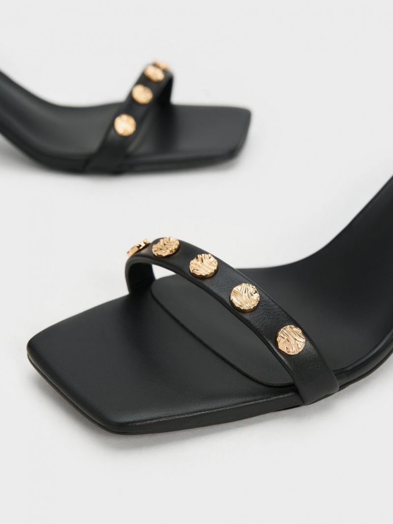 Charles & Keith Studded Ankle-Reima Sandaler med Hæl Svarte | JLKSV4208