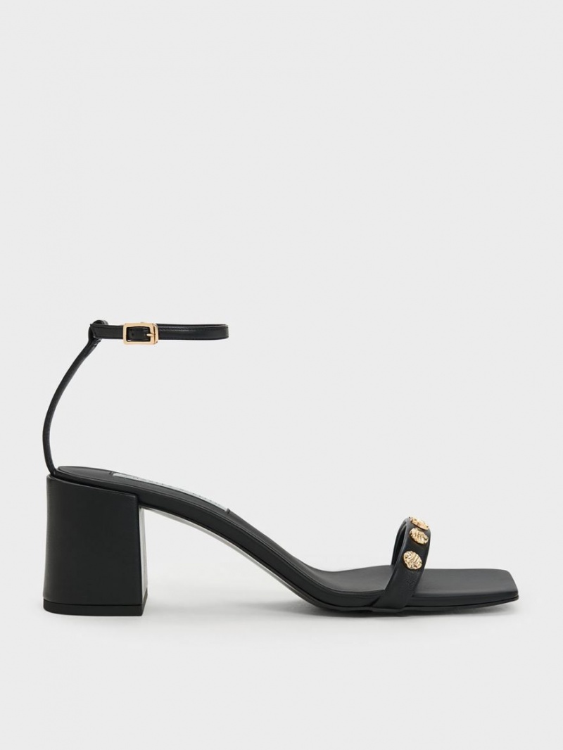 Charles & Keith Studded Ankle-Reima Sandaler med Hæl Svarte | JLKSV4208