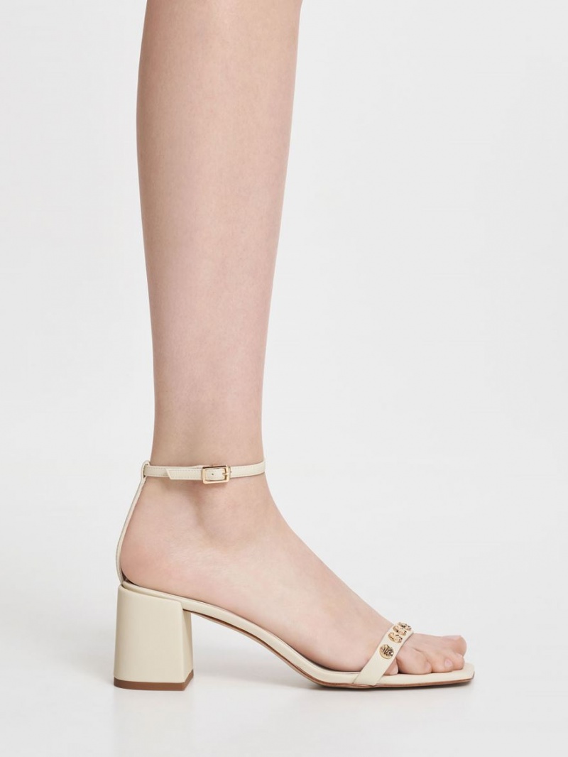 Charles & Keith Studded Ankle-Reima Sandaler med Hæl Pisket Krem | BPJYD1274