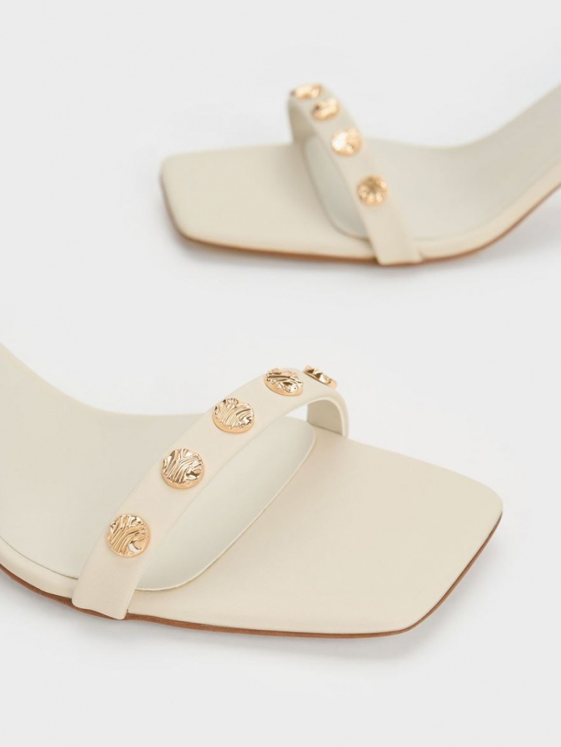 Charles & Keith Studded Ankle-Reima Sandaler med Hæl Pisket Krem | BPJYD1274