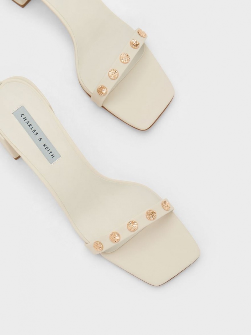 Charles & Keith Studded Ankle-Reima Sandaler med Hæl Pisket Krem | BPJYD1274