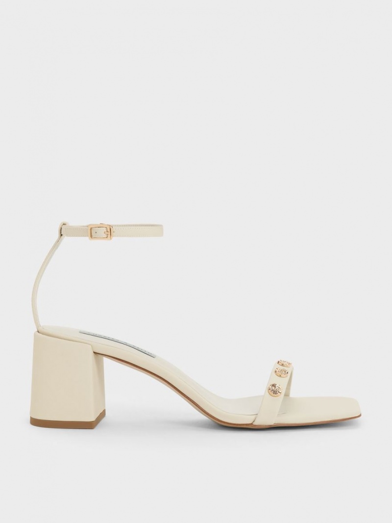 Charles & Keith Studded Ankle-Reima Sandaler med Hæl Pisket Krem | BPJYD1274