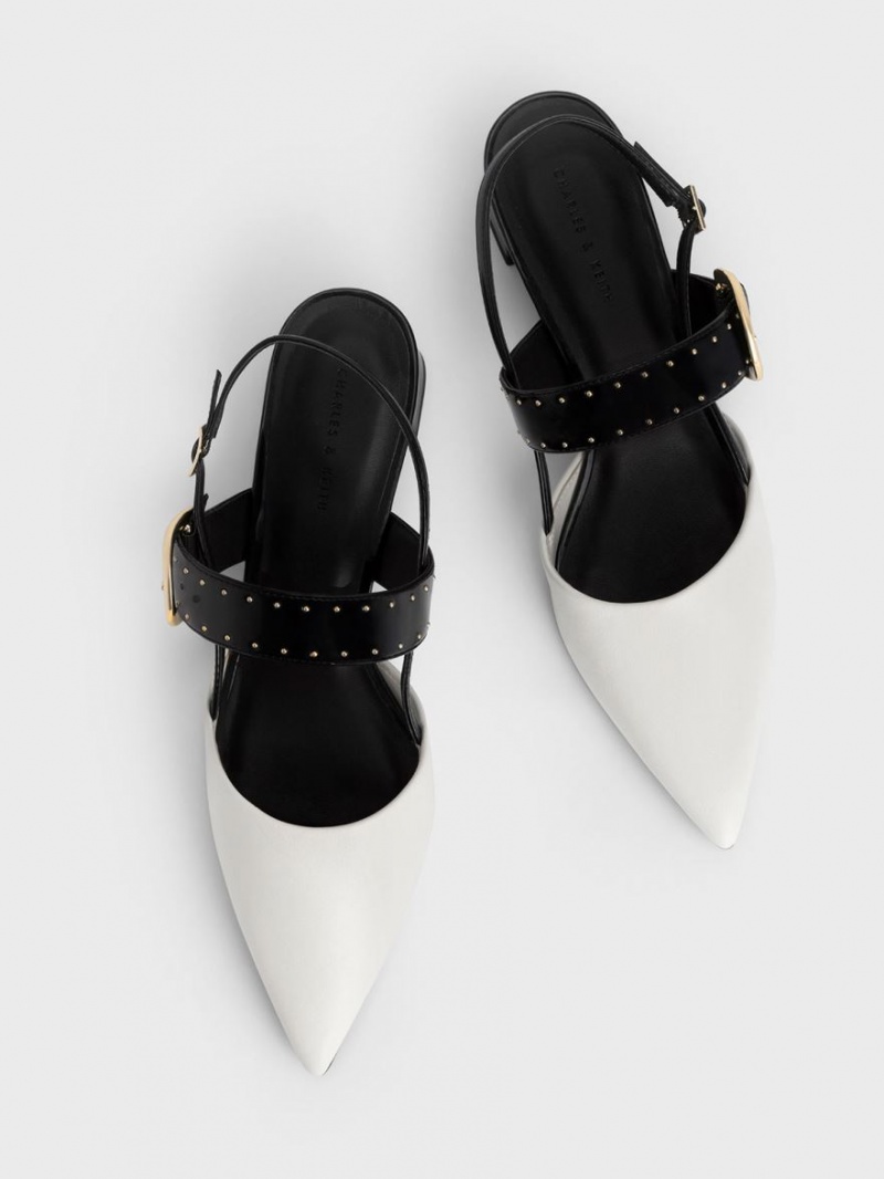 Charles & Keith Studded Buckled Slingback Pumps Hvite | CXYGO9385