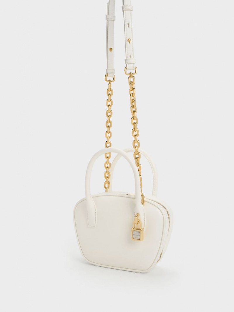 Charles & Keith Suki Padlock Tote Veske Hvite | LXFTN7235