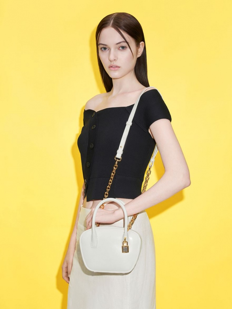 Charles & Keith Suki Padlock Tote Veske Hvite | LXFTN7235