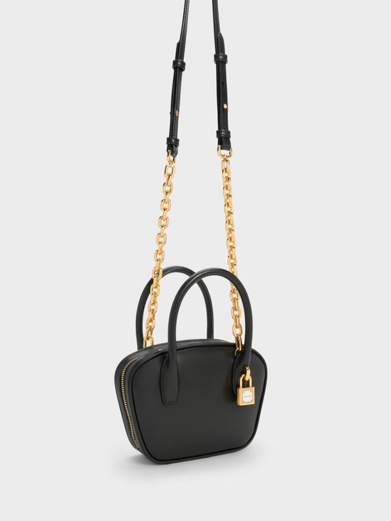 Charles & Keith Suki Padlock Tote Veske Svarte | FTWOC6984