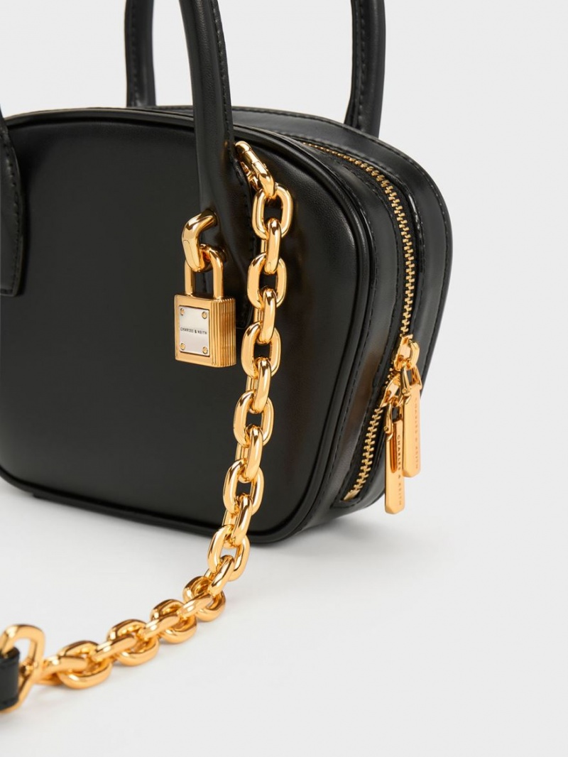 Charles & Keith Suki Padlock Tote Veske Svarte | FTWOC6984