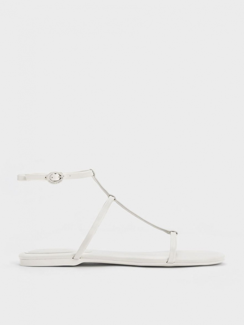 Charles & Keith T-Bar Ankle Sandaler Med Reim Hvite | SDHEV5946