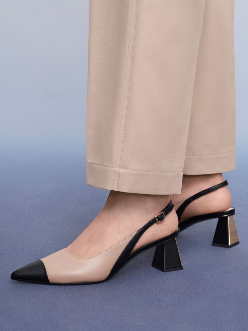 Charles & Keith Tå Cap Slingback Pumps Beige | LGAZM9530