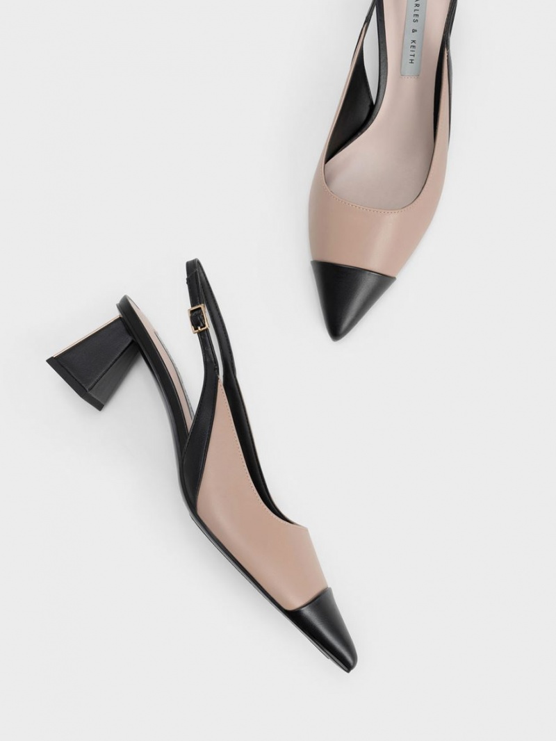 Charles & Keith Tå Cap Slingback Pumps Beige | LGAZM9530