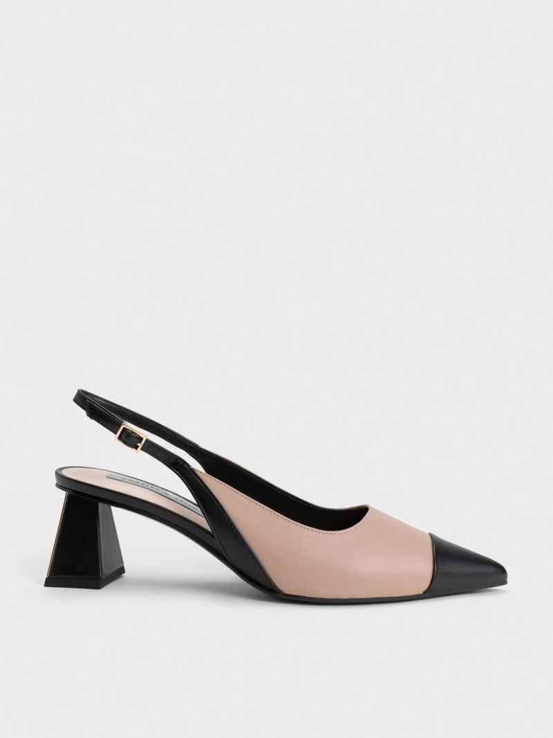 Charles & Keith Tå Cap Slingback Pumps Beige | LGAZM9530