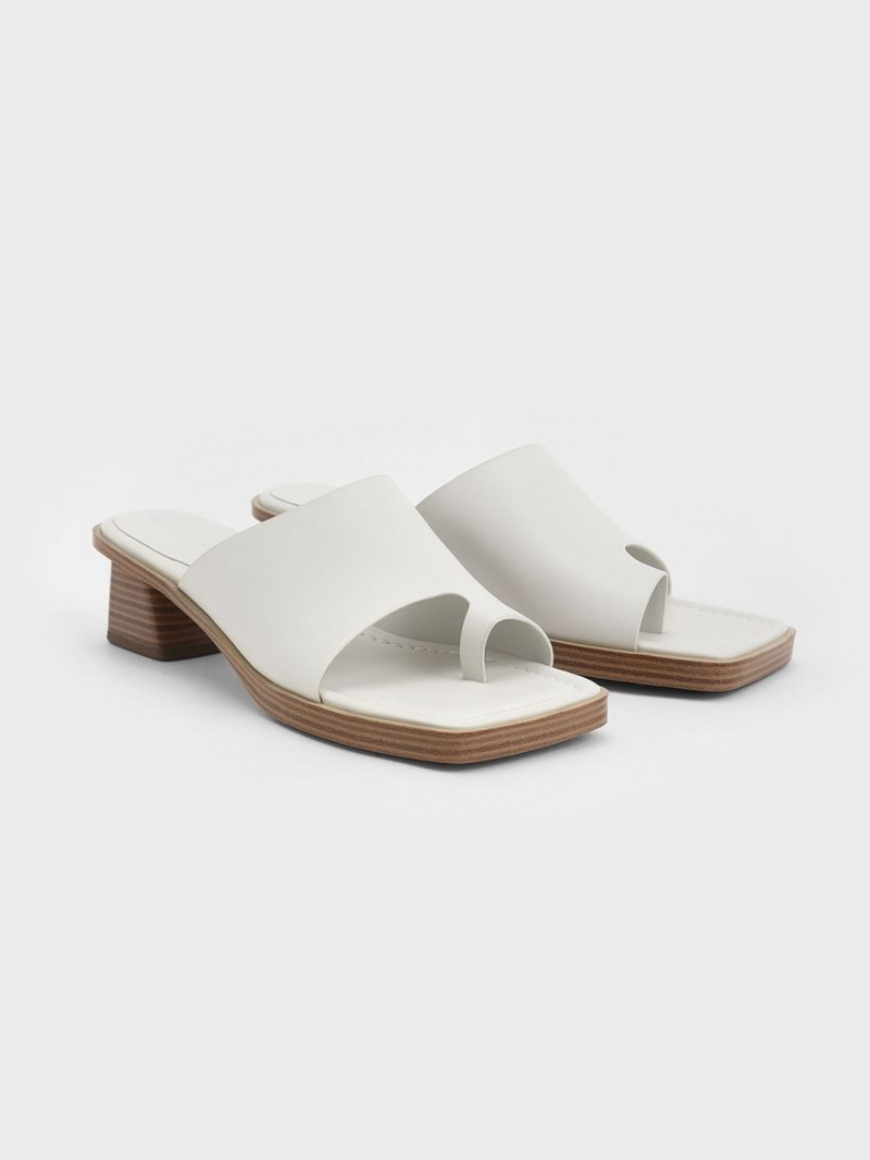 Charles & Keith Tå Ring Stacked Sandaler med Hæl Hvite | ETMYB2394