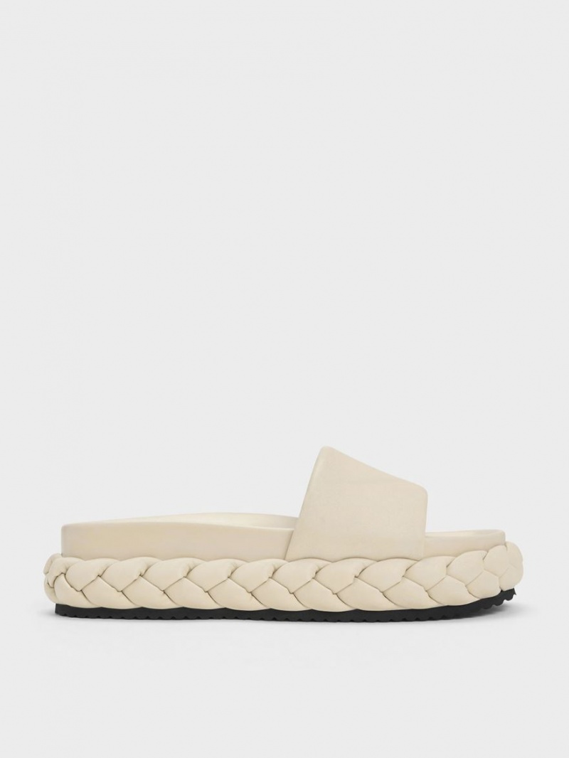 Charles & Keith Tali Lær Braided Badesandaler Beige | UVNED1305