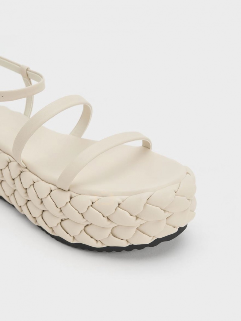 Charles & Keith Tali Lær Braided Platåsandaler Hvite | IGQBL0619