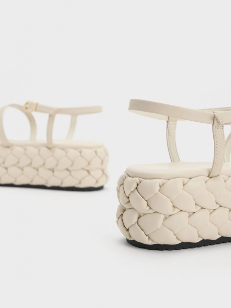 Charles & Keith Tali Lær Braided Platåsandaler Hvite | IGQBL0619