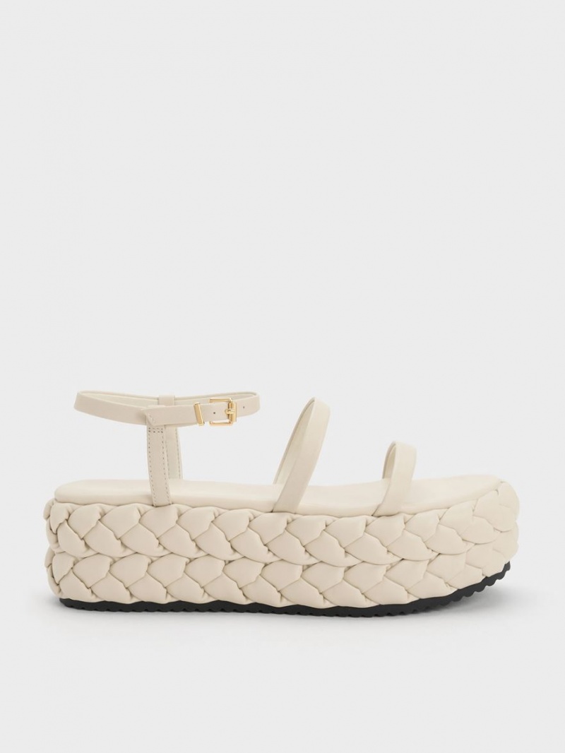 Charles & Keith Tali Lær Braided Platåsandaler Hvite | IGQBL0619