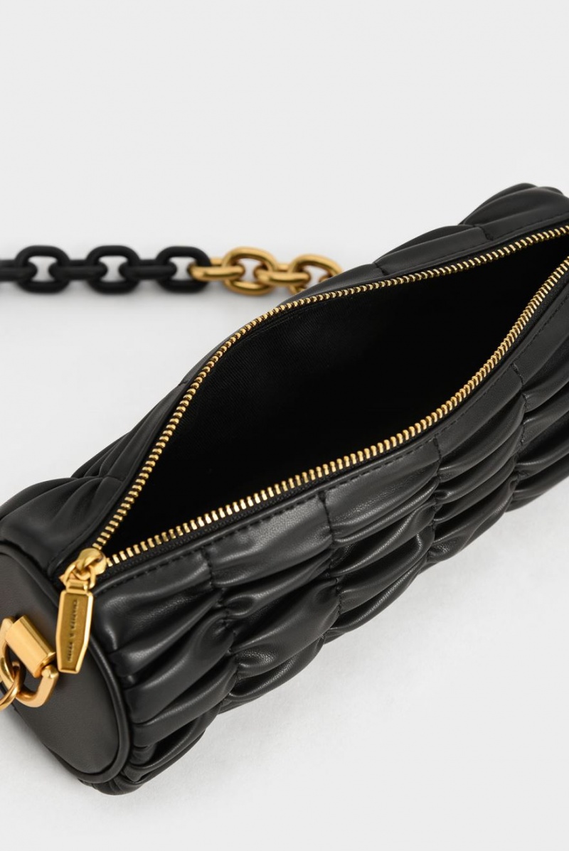 Charles & Keith Tallulah Ruched Chain-Handle Skulderveske Svarte | NJQRT8613